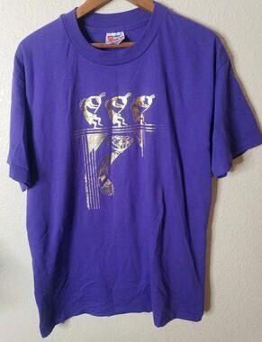 Vintage KOKOPELLI Lawrence Vargas Shirt LARGE Purple Art Single Stitch 90s 90S